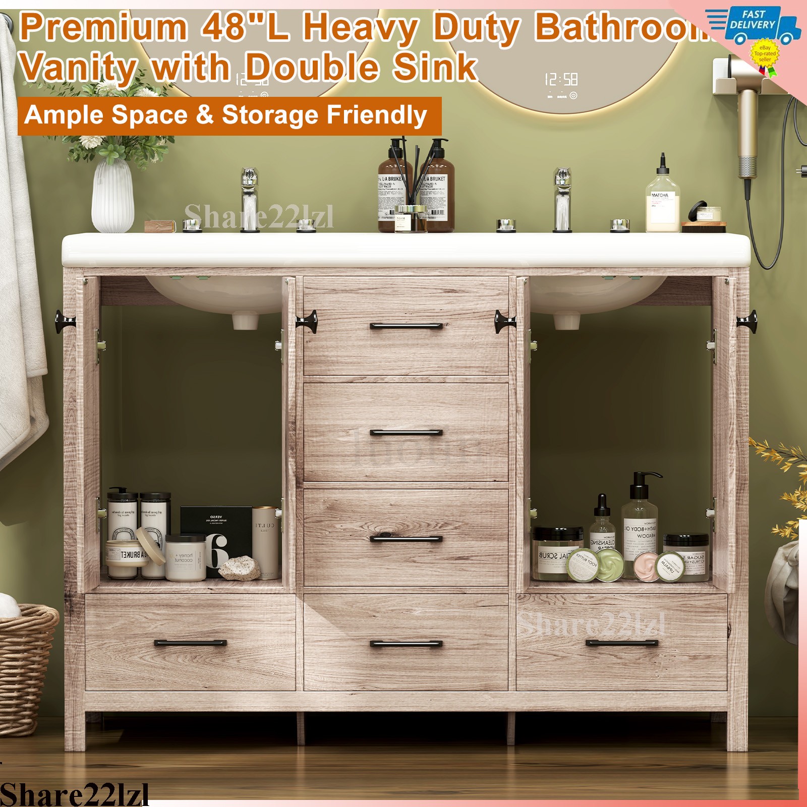 47inch Bathroom Vanity Retro Bathroom Storage Cabinet with Ceramic Sink Wooden