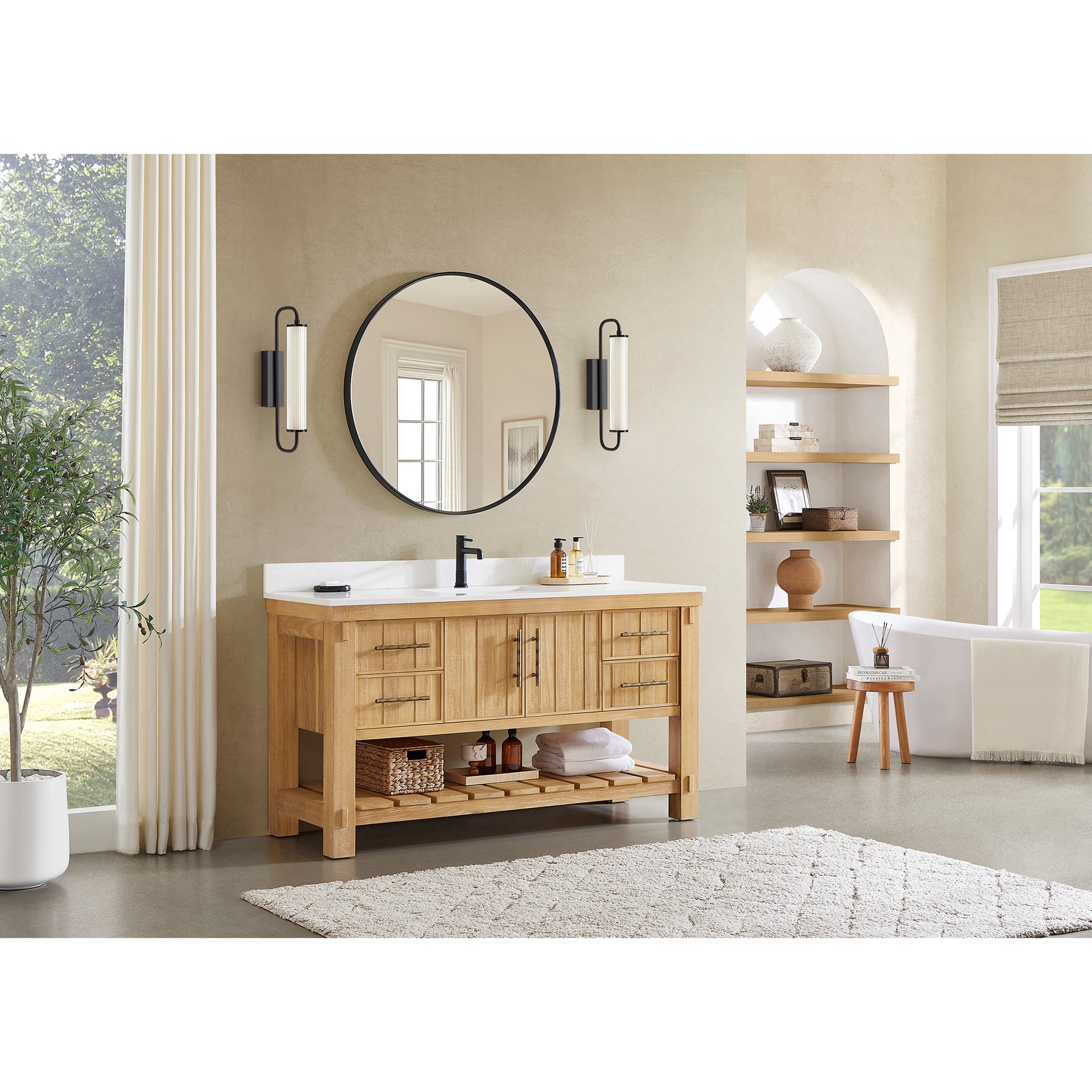 Paris 60″ Single Bath Vanity in Acacia Classic Grey with White Quartz Stone Top