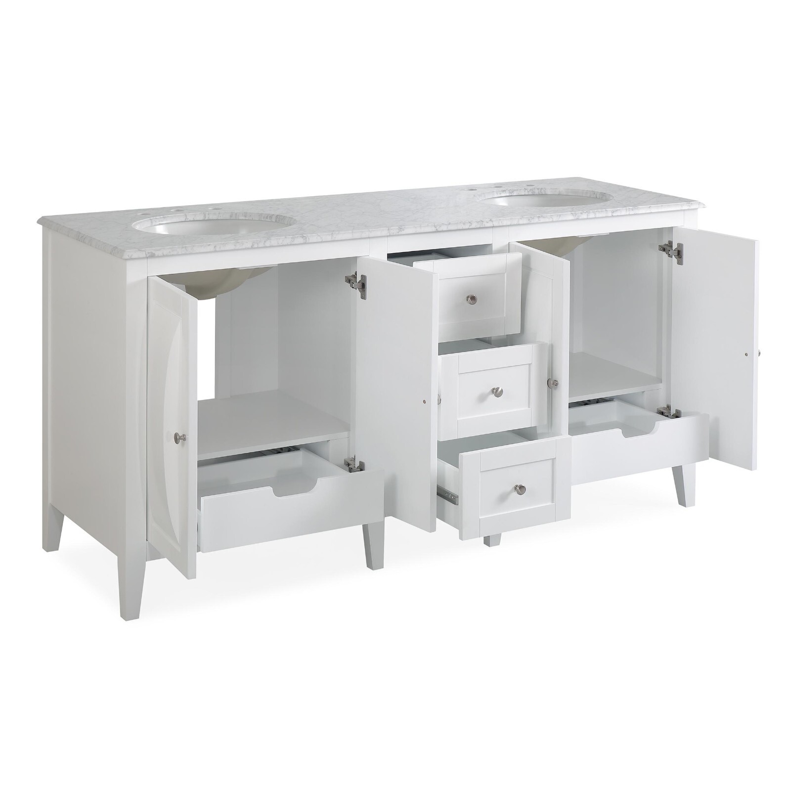 68in Silkroad Exclusive V0269WW68D Double Sink White Carrara Marble Top Vanity