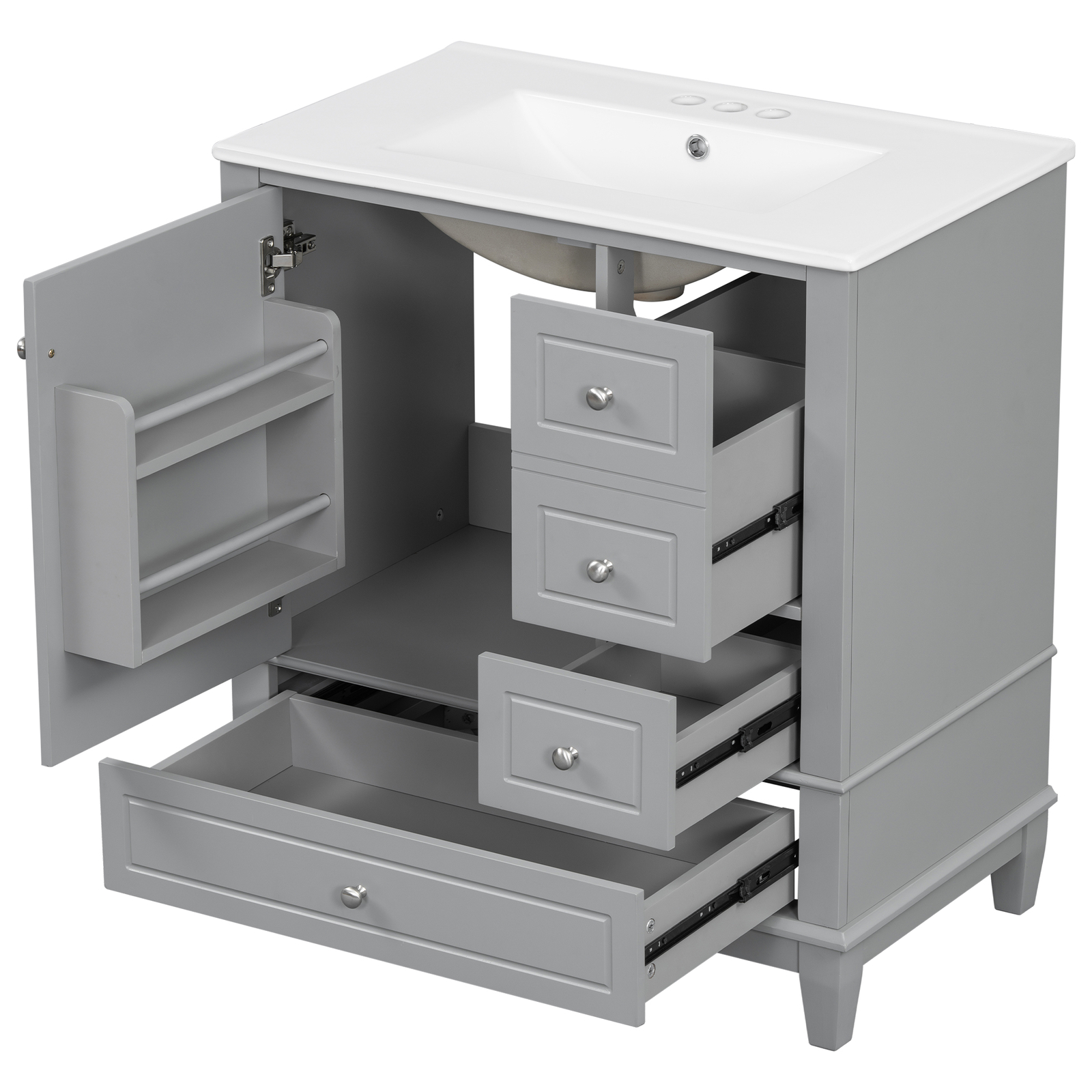 30″ Bathroom Vanity with Ceramic Sink Freestanding Solid Wood Storage Cabinet