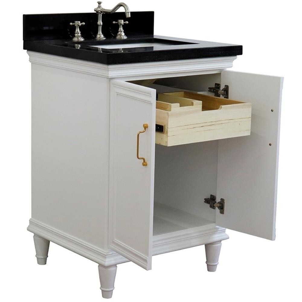 25 in. Single Wooden Vanity White with Black Galaxy Rectangle Sink