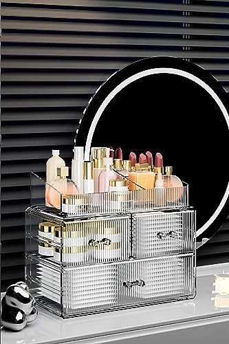 Stackable Cosmetic Organizer, Acrylic Cosmetic (1 Base, 2 Drawers) with Top
