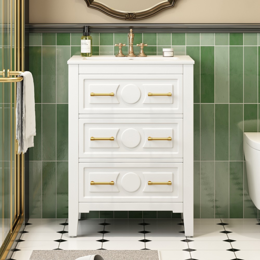 Bathroom Vanity W Ceramic Sink Combo 3 Drawers