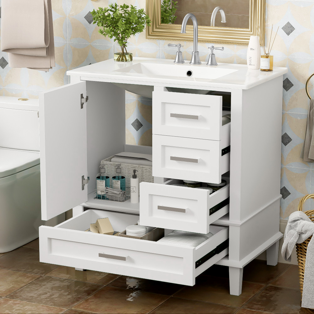 24.8″ Bathroom Vanity with Ceramic Sink, Modern Freestanding Cabinet Featuring