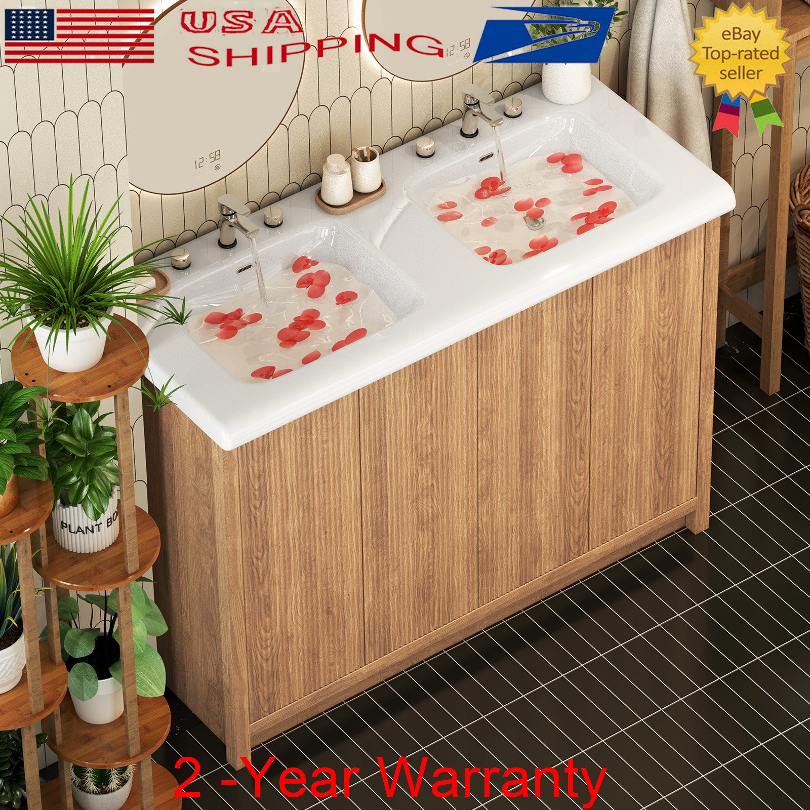 47.3″ Bathroom Vanity w/ Double Sink Storage Cabinet Set with Doors FreeStanding