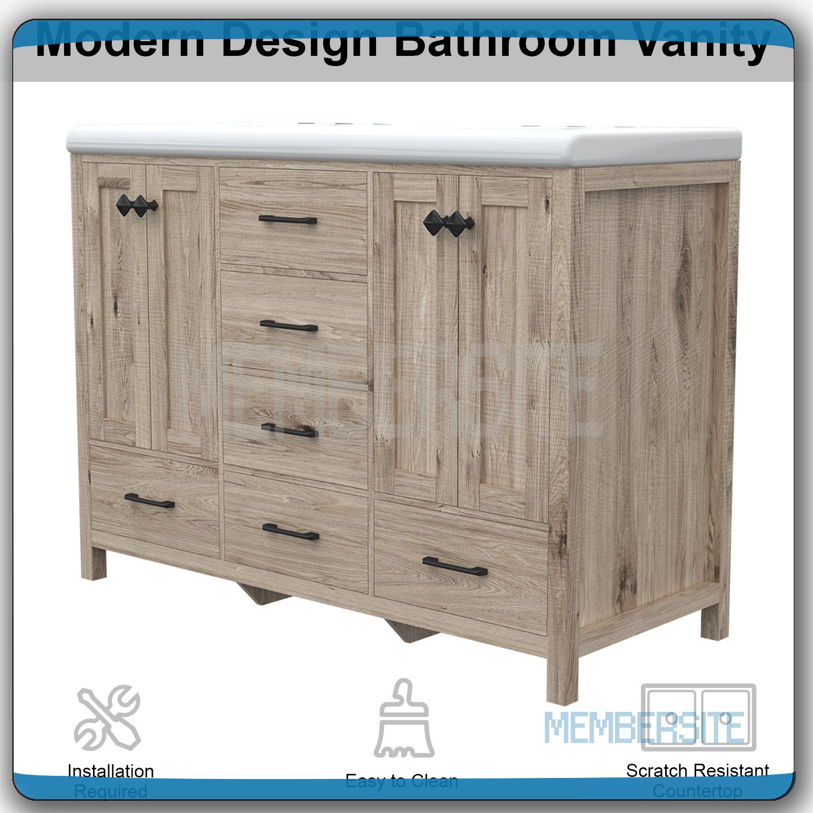 Bathroom Vanity 47.3″ Vanity Top w/Double Sink Ceramic & Drawers Freestanding