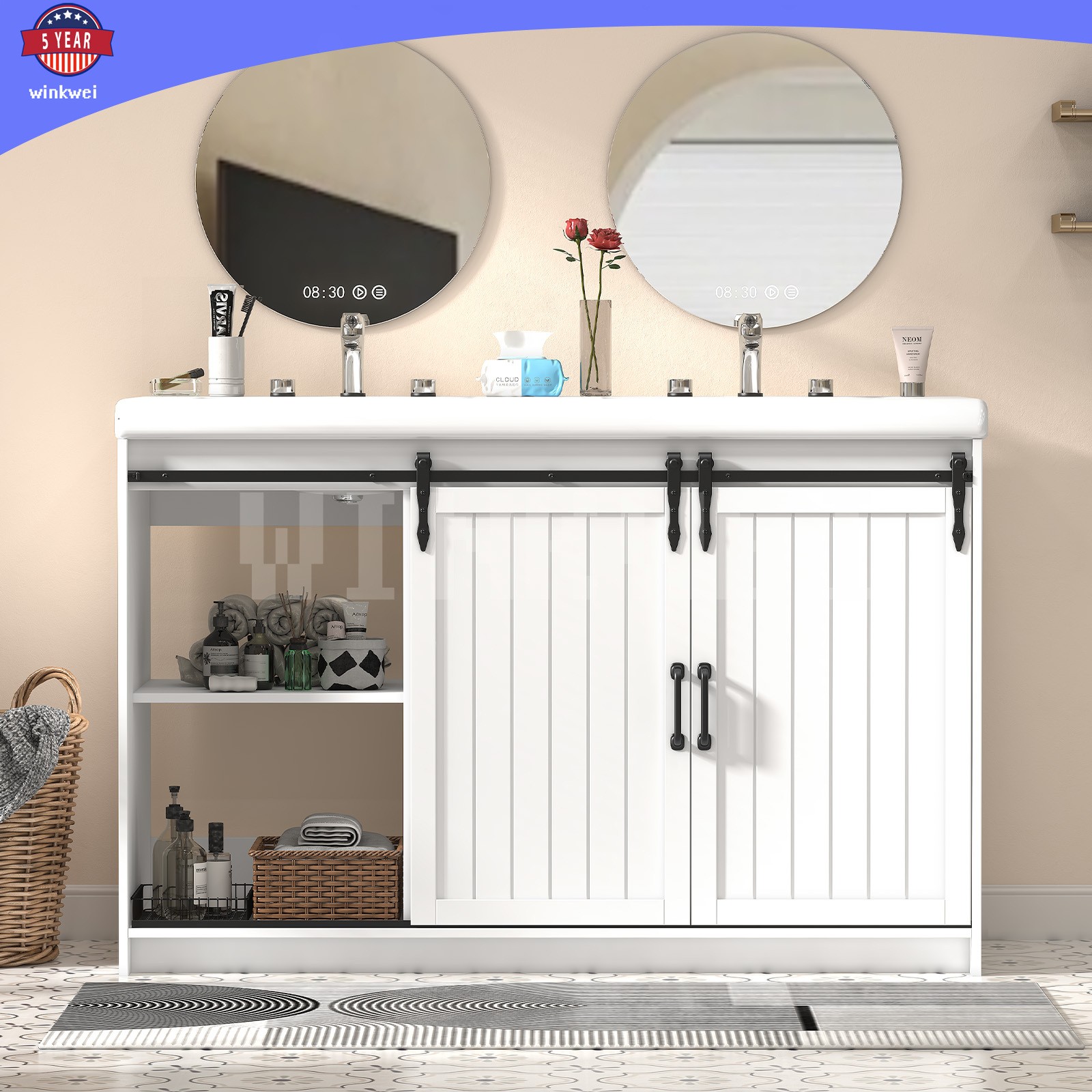 Bathroom Vanity Cabinet w/47.3″ Bathroom Sink ,2 Sliding Doors , 2 Drawers NEW