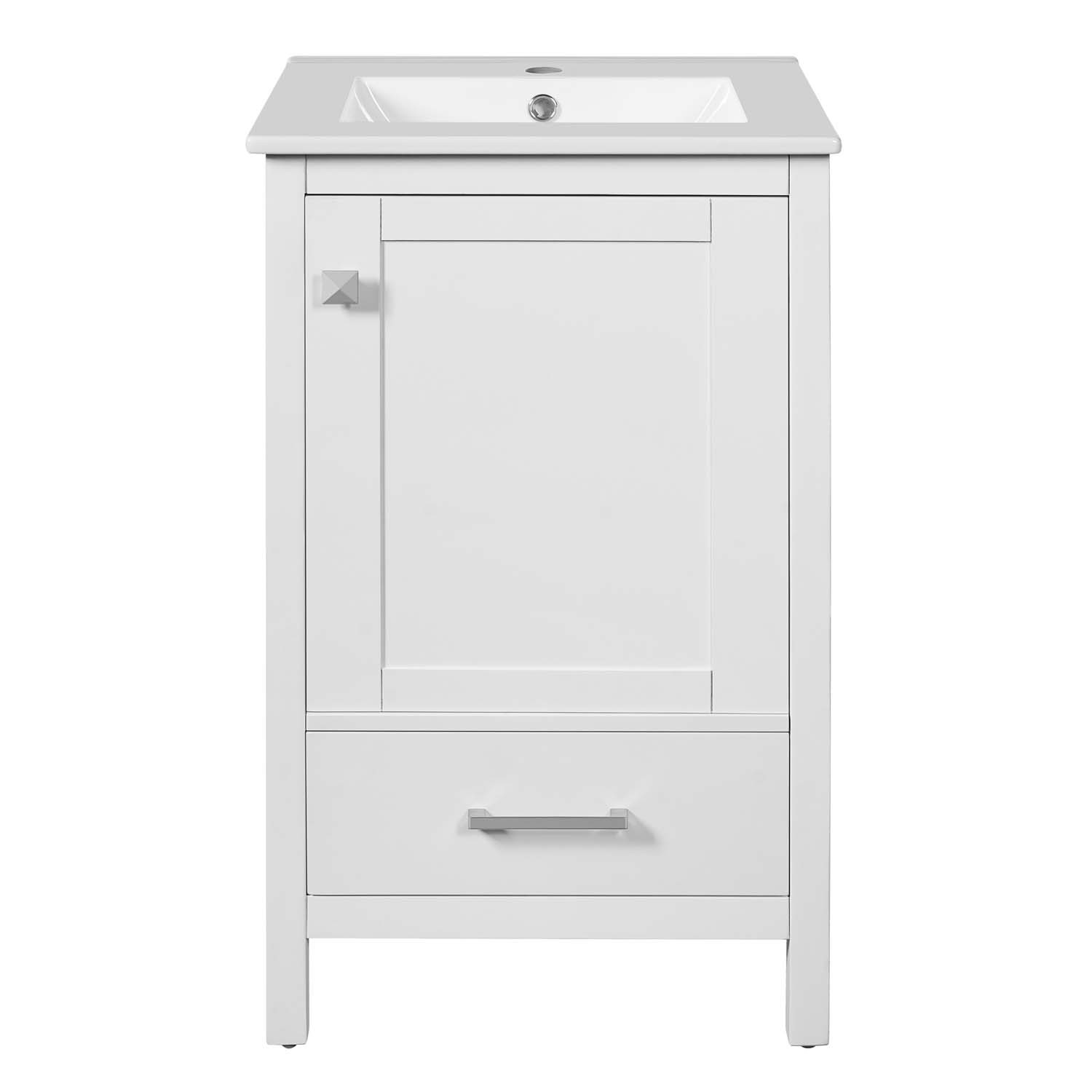 20″ Small Bathroom Vanity Ceramic Sink Combo Soft Close Storage Cabinet White