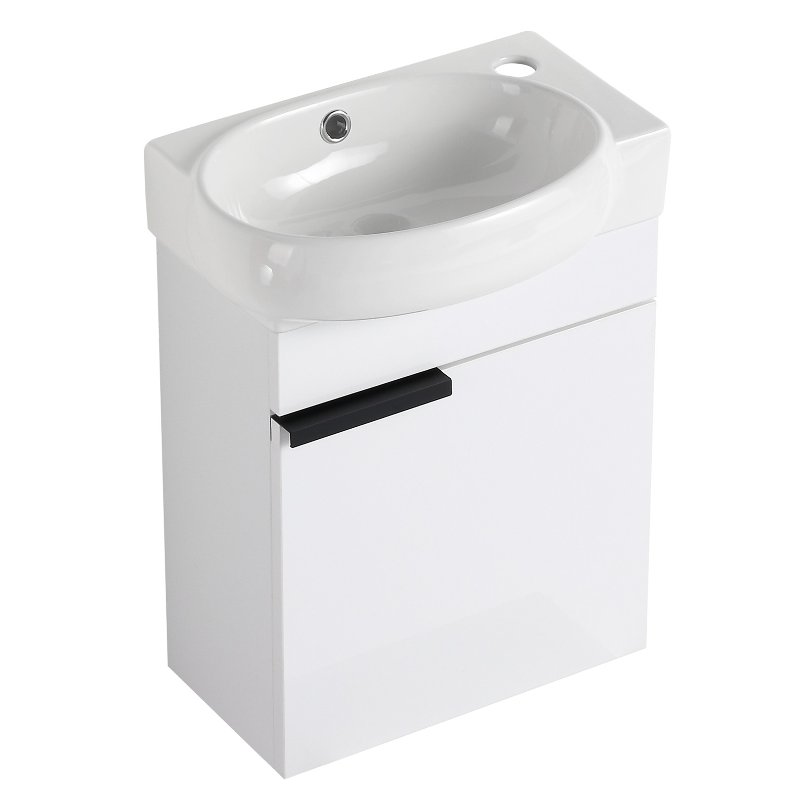16″ Plywood Freestanding Bathroom Vanity Ceramic Sink Basin +Storage Rack White