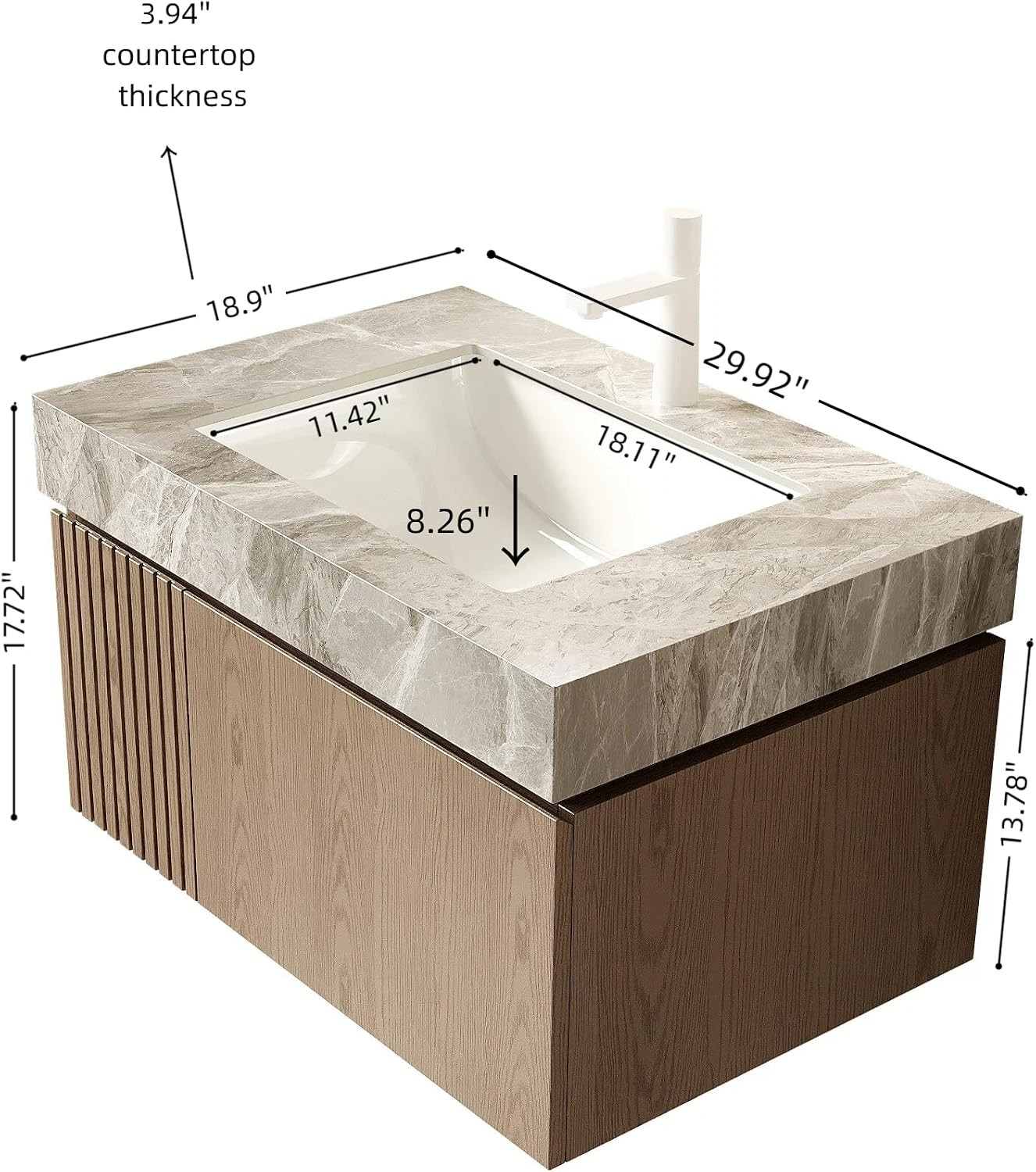 30″ Modern Floating Bathroom Vanity with Sink & Storage – Light Brown & Grey