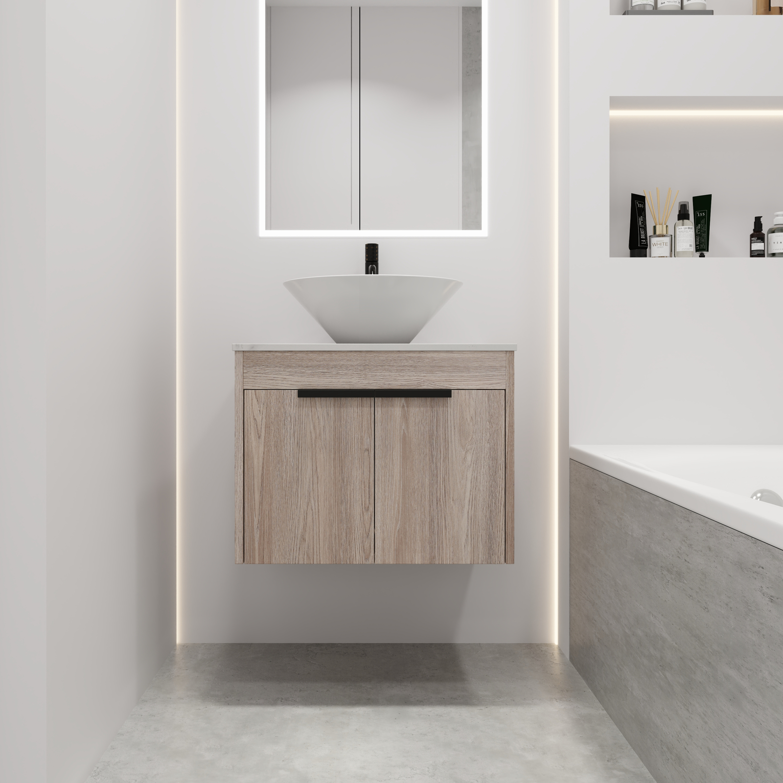 24″Modern Wooden Floating Wall Mounted Bathroom Vanity W/Ceramic Basin White Oak