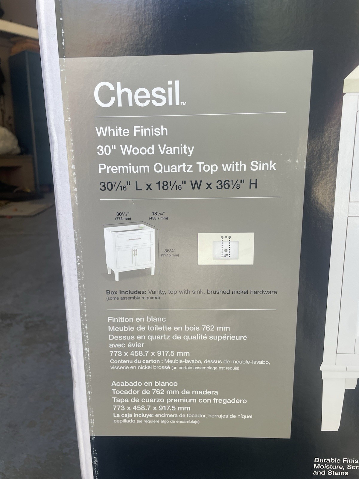 NEW KOHLER Chesil 30″ White Finish Wood Single Sink Vanity w/ Quartz Top & Sink