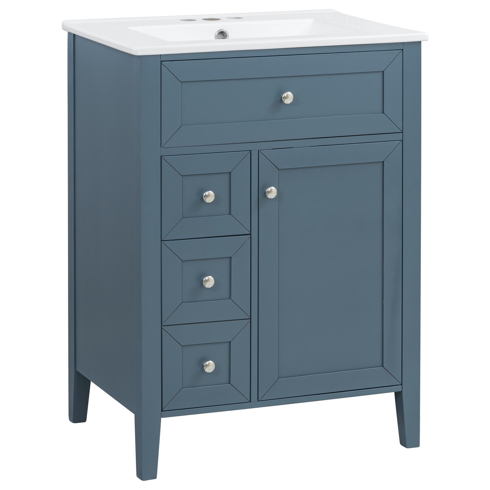 24″ Blue Gray Bathroom Vanity with Ceramic Sink & Soft-Close Drawers
