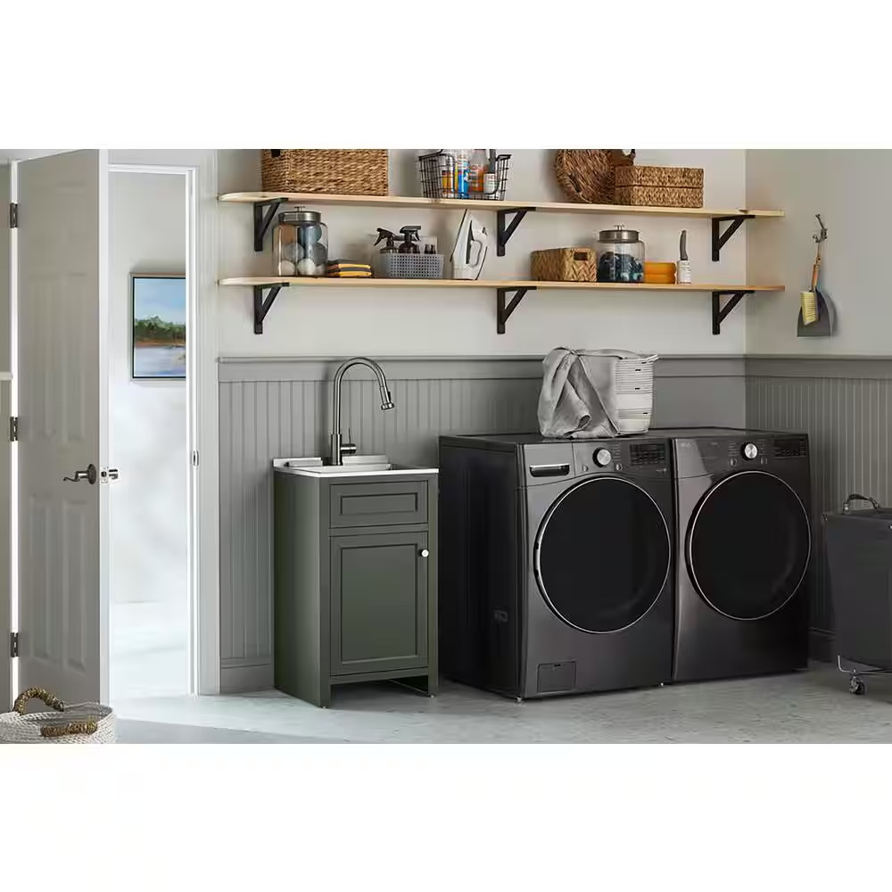 20 In. W Drop-In Laundry Sink with Faucet and Ready to Assemble Cabinet with CLI