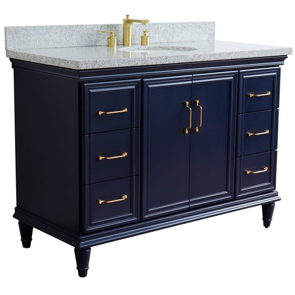 49 in. Single Wooden Vanity Blue with Gray Granite Oval Sink