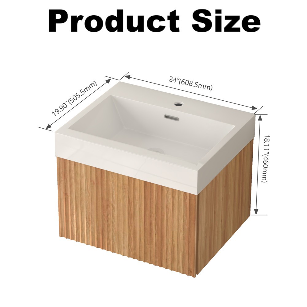 24″ 30″Wall Mounted Bathroom Vanity with Sink, Floating Vanity Cabinet, Drawer