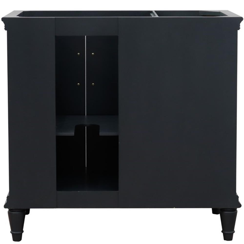 37 in. Single Wooden Vanity Dark Gray White Carrara Oval Right Door.Right Sink
