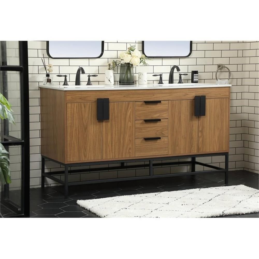 Elegant Decor Eugene 60″ Aluminum Alloy Iron Double Bathroom Vanity in Walnut
