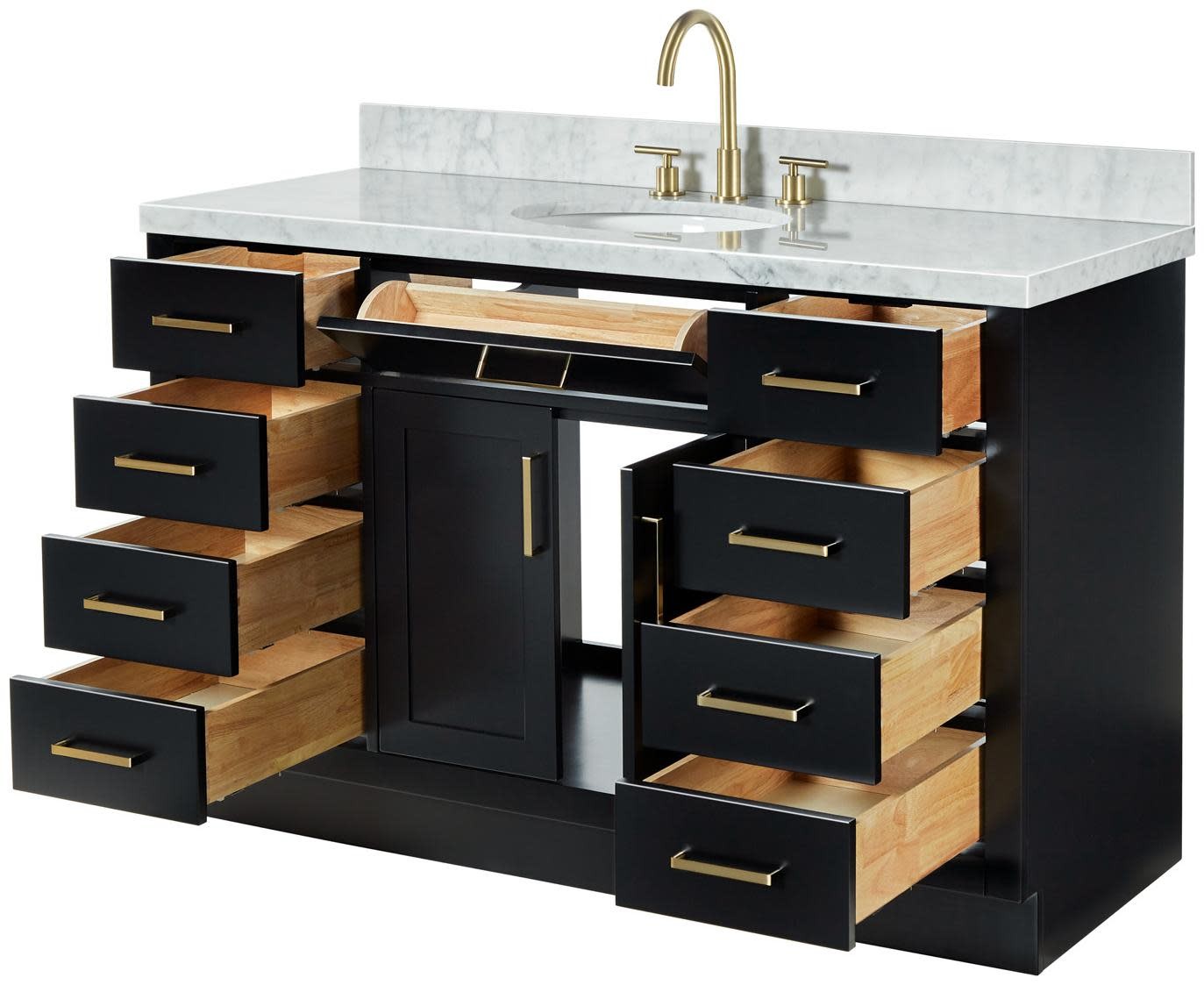 Ariel T055SCWOVO Hepburn 55″ – Black / Italian Carrara Marble Top / Satin Brass