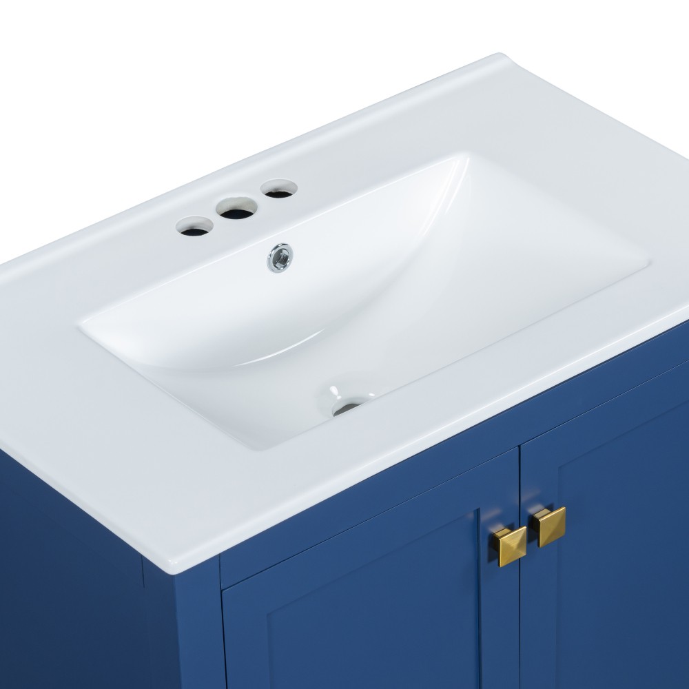 30″ Transitional Bathroom Vanity,Ceramic Sink,2 Door Cabinet & Drawer,Solid Wood