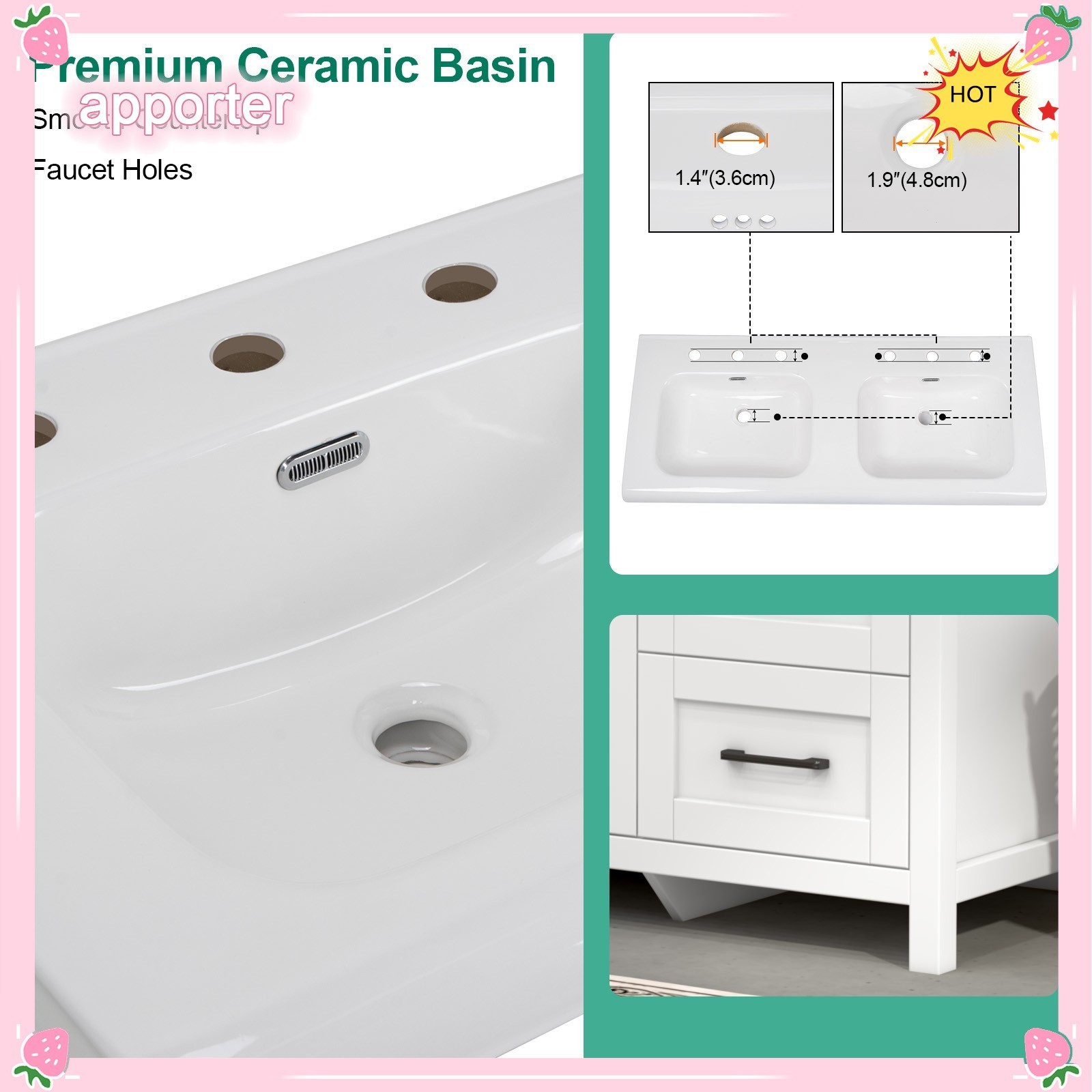 47in Bathroom Vanity &Sink,Freestanding Vanity Storage Cabinet,6 Drawers,2 Doors