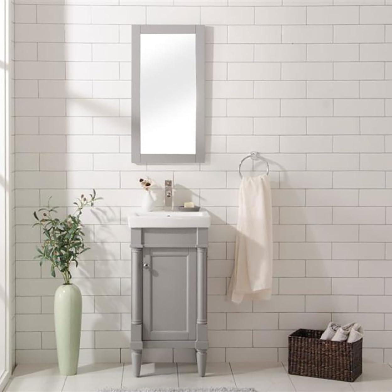 18-inch Gray Sink Vanity, Freestanding Bathroom Storage Cabinet