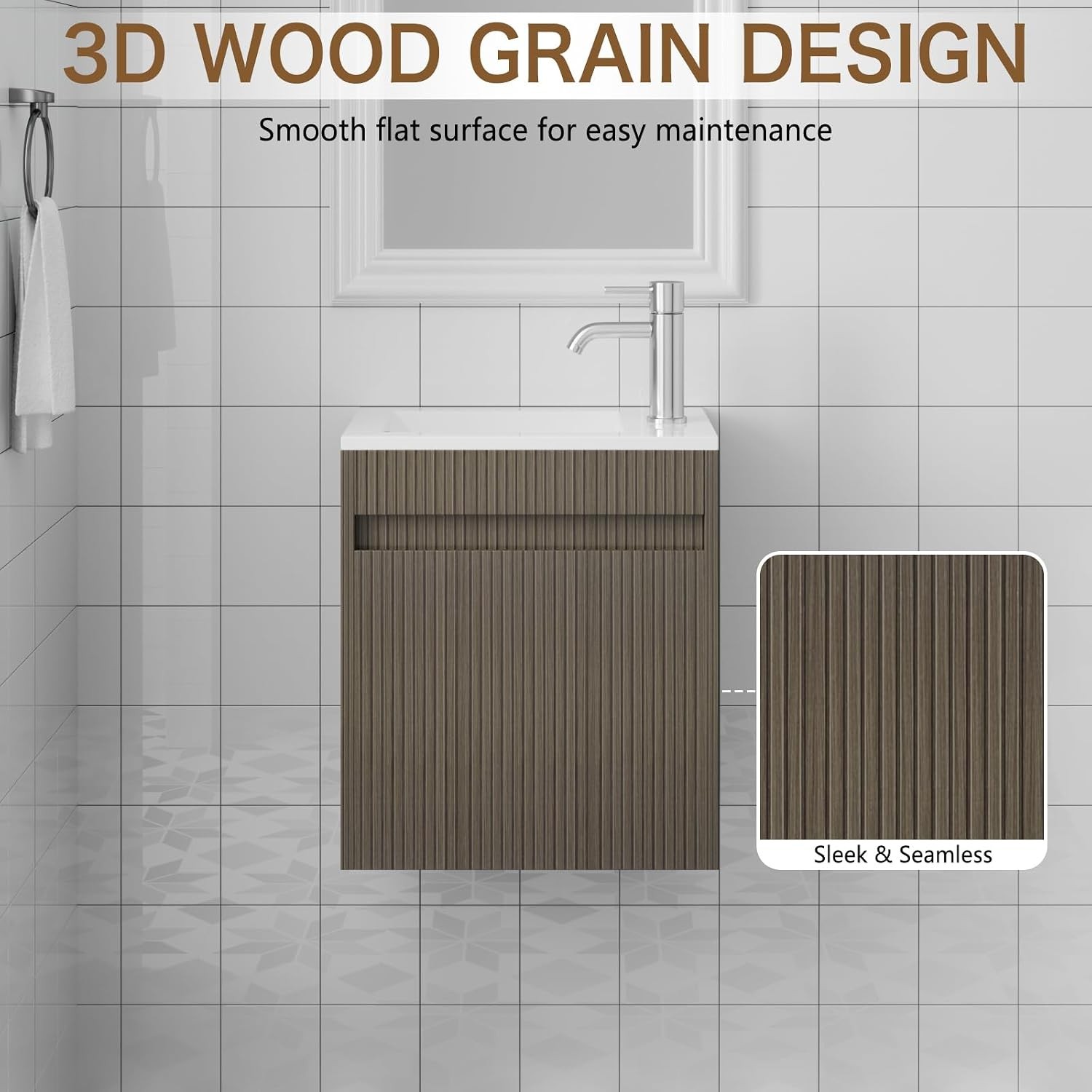 16″ Bathroom Vanity Wall Mount Cabinet with Sink Faucet Vessel Drain Combo Set