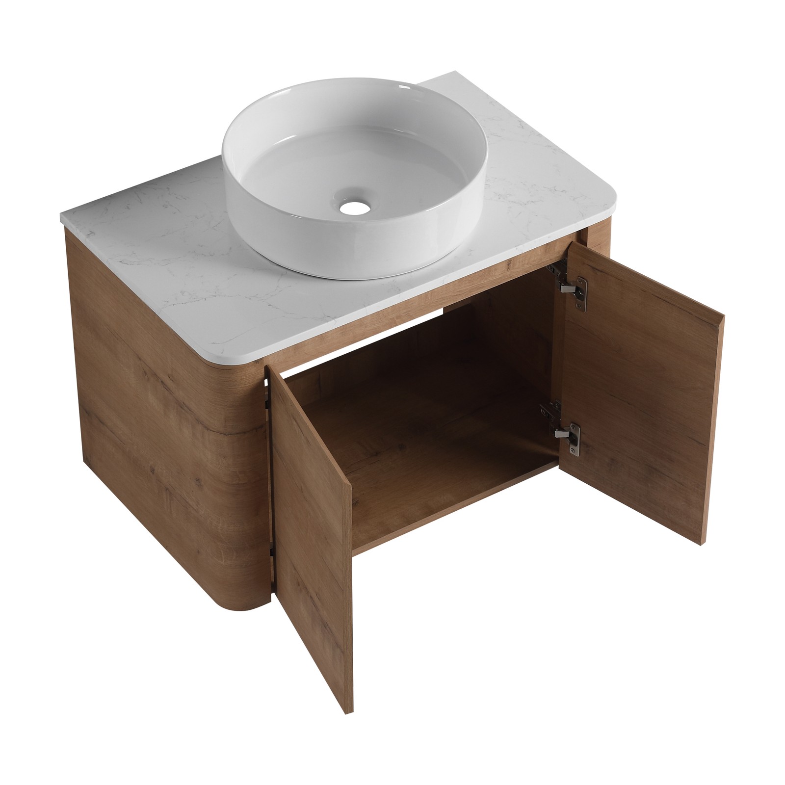 30″ Plywood Wall Mounted Bathroom Vanity W/ Ceramic Basin Top Soft-Close Door