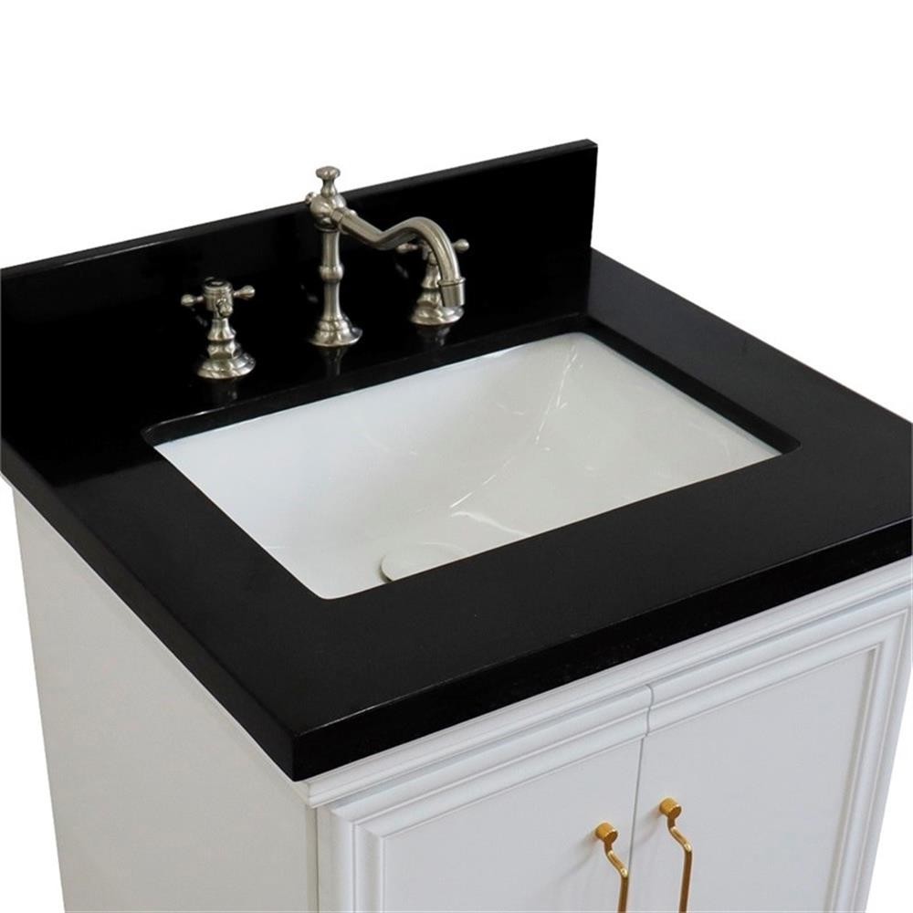 25 in. Single Wooden Vanity White with Black Galaxy Rectangle Sink