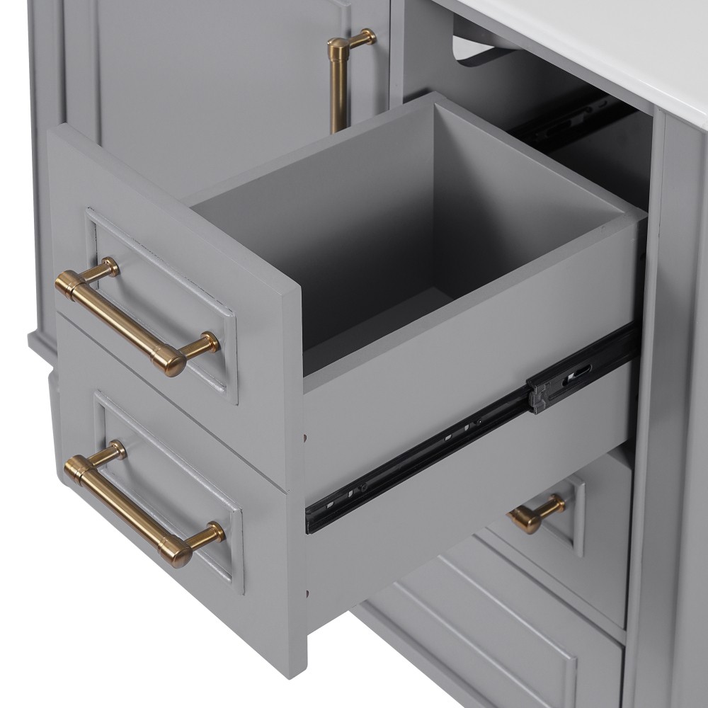 30″ Wood Bathroom Vanity Ceramic Sink Soft Close Door 3 Drawers Storage Cabinet