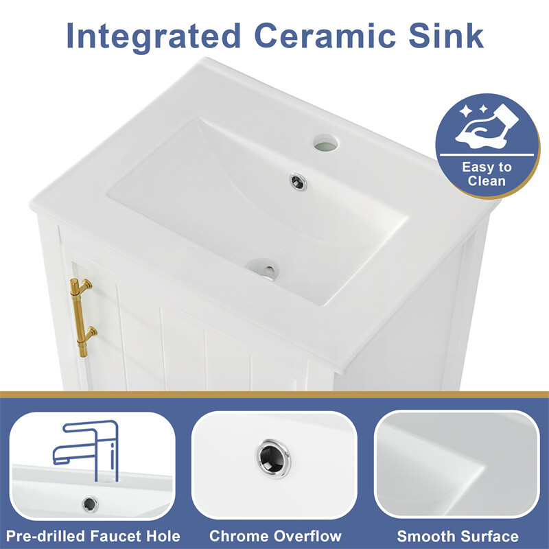 20″ Bathroom Vanity with Sink Combo White Storage Cabinet w/Door & Open Shelf