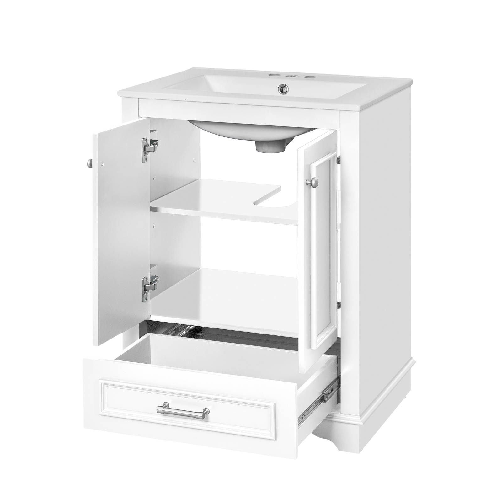24” Bathroom Vanity w/Ceramic Sink Combo, Modern Freestanding Storage Cabinet