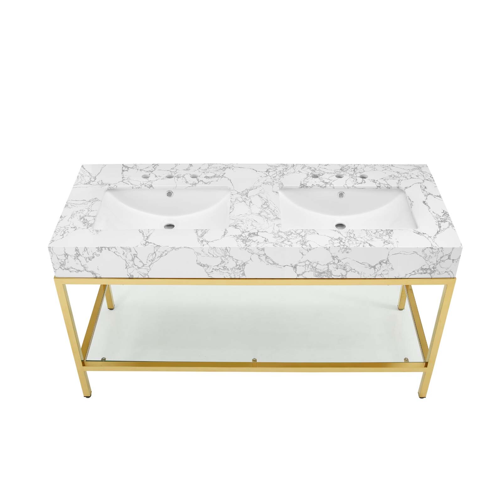 Modway Kingsley 60″ Gold Stainless Steel Bathroom Vanity in Gold White
