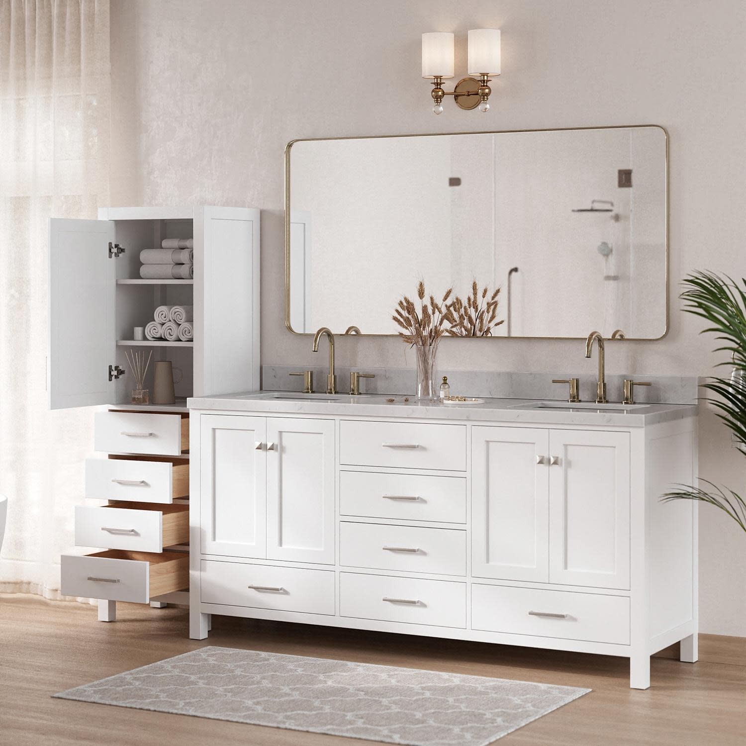 Ariel A072DCQRVO-LC Cambridge 92″ – Grey / Carrara White Quartz Top / Brushed
