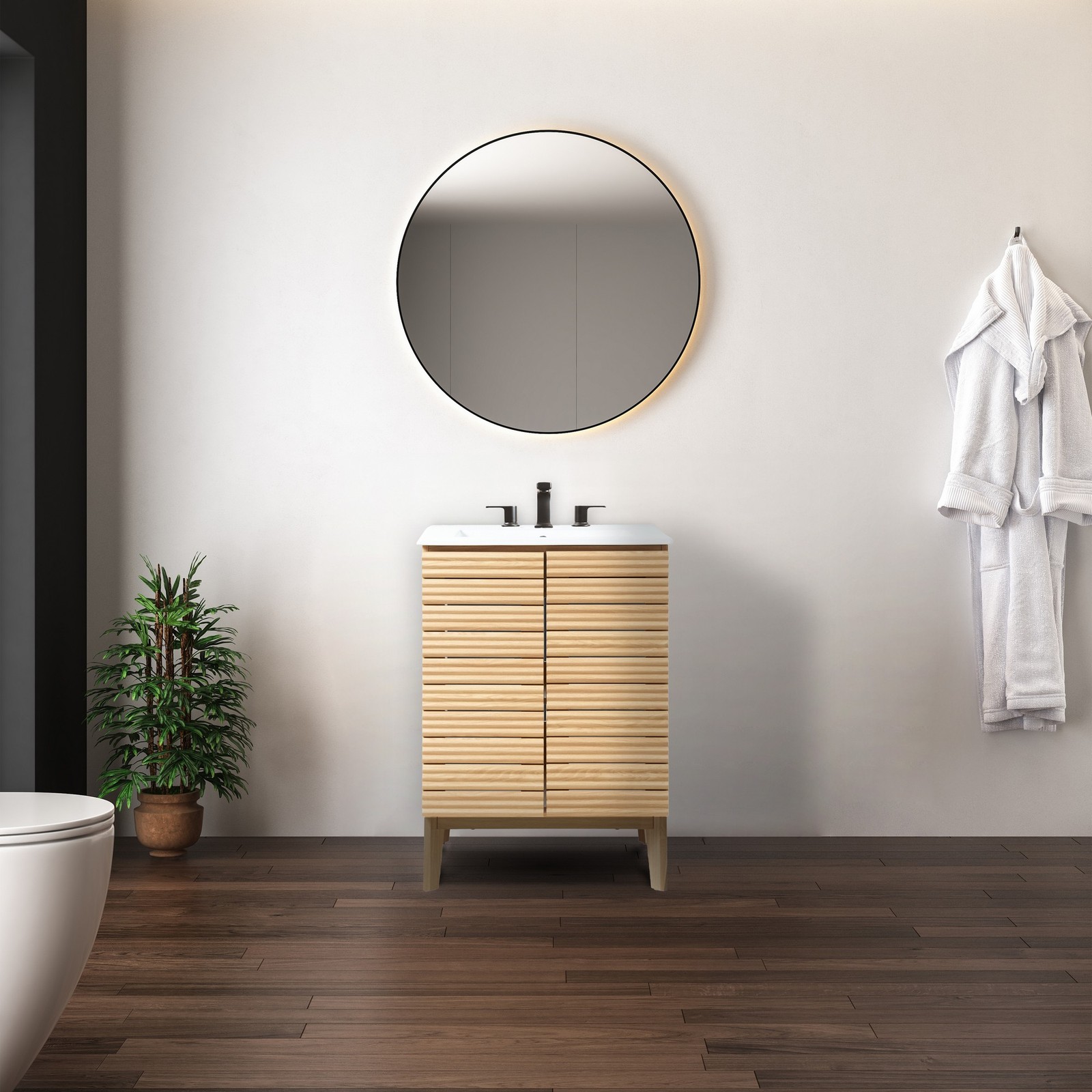 Calandre 24 in. W x 18 in. D x 33 in. H Thin Linear Slat Modern Farmhouse 2-Shel