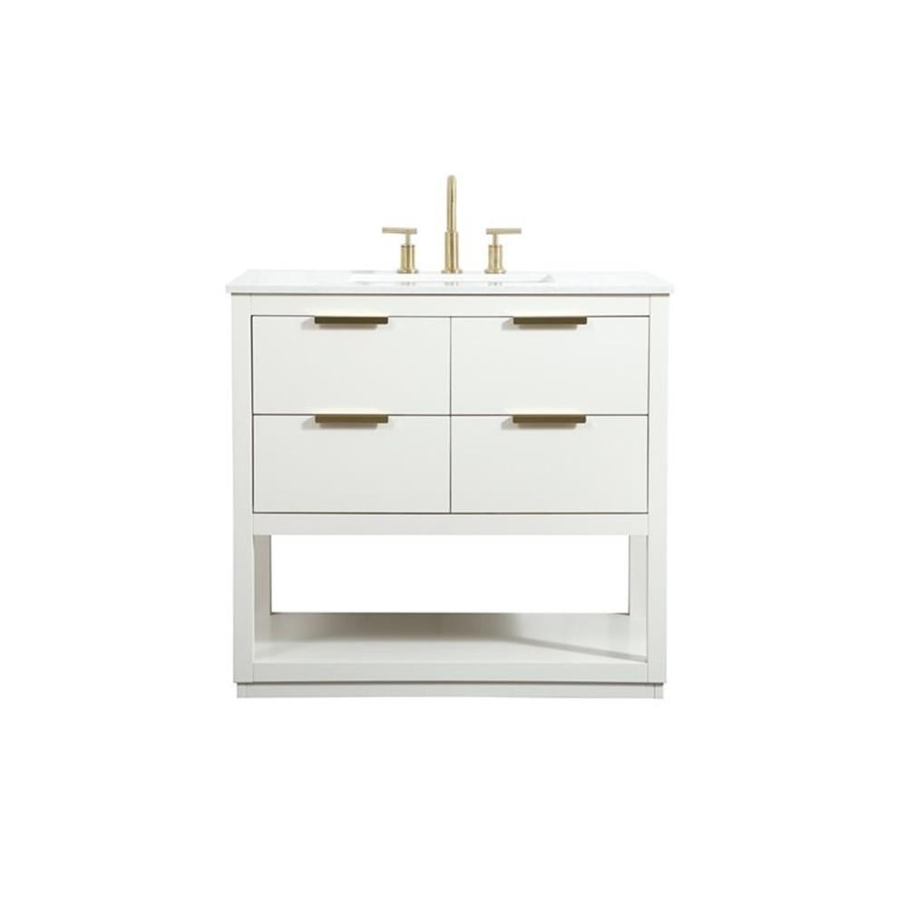 Elegant Decor Larkin 36″ Solid Wood MDF Single Bathroom Vanity in White