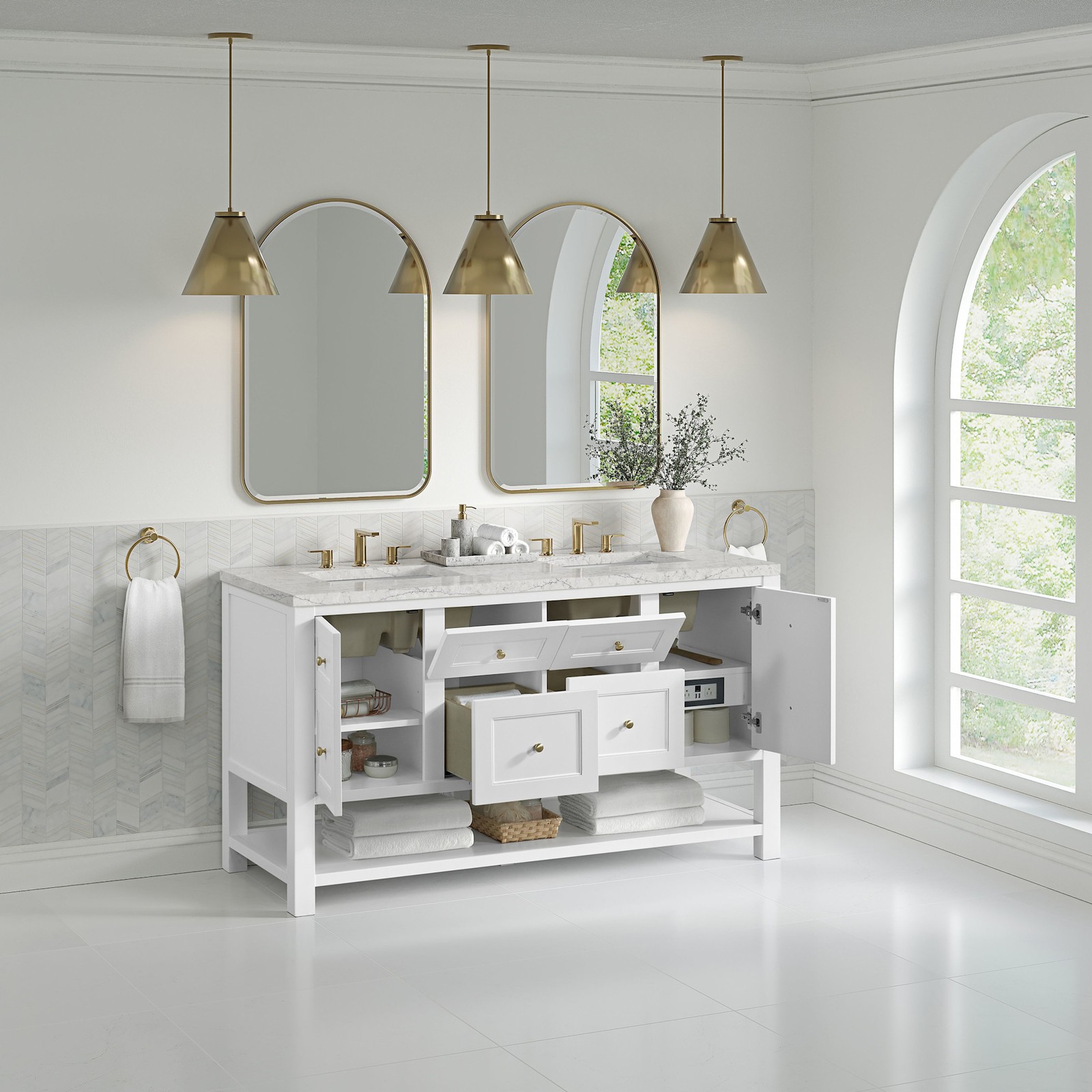 James Martin Vanities 330-V60D-FEJP Breckenridge 60″ – Whitewashed Oak
