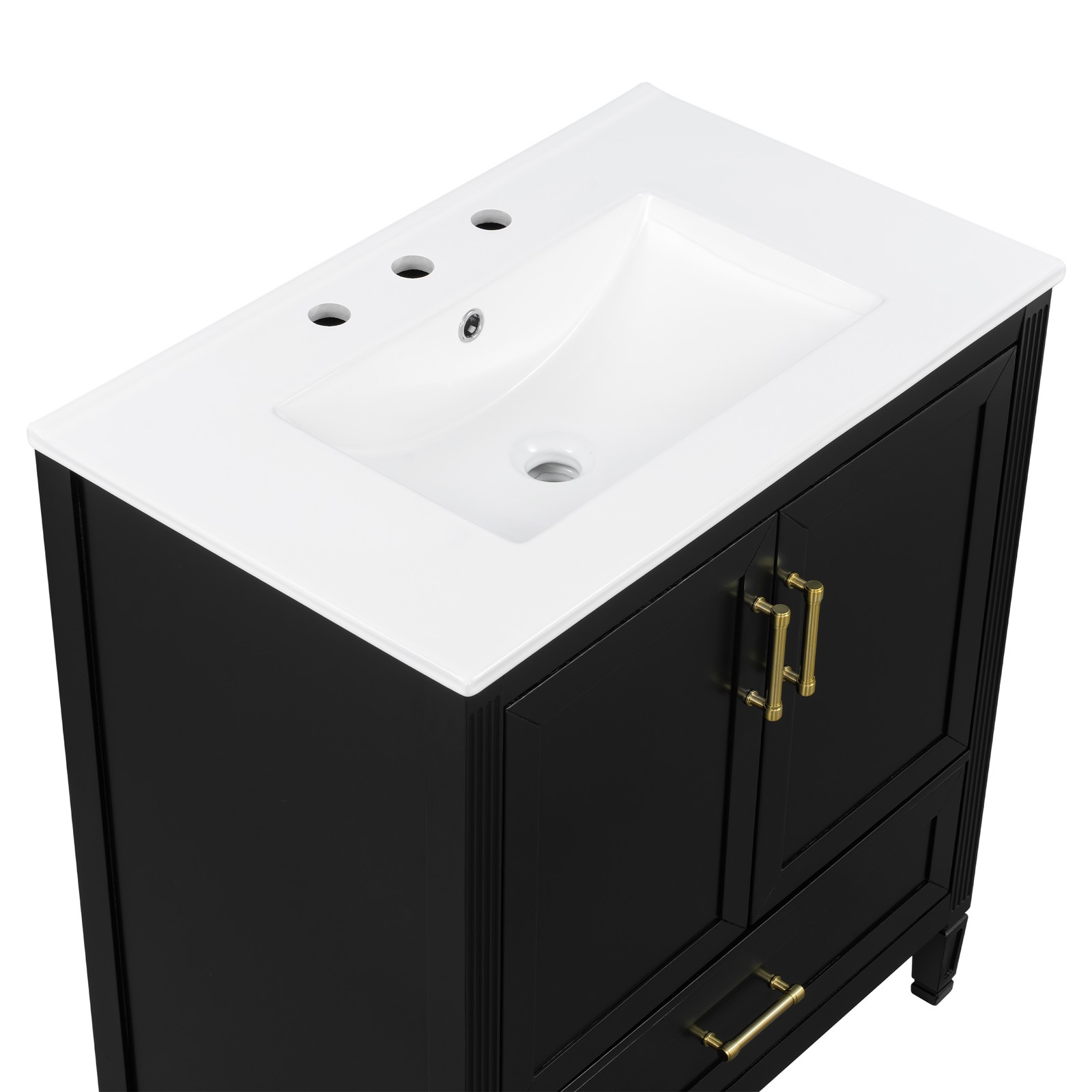 30 Inch Black Fluted Bathroom Vanity with Ceramic Sink, Soft-Close