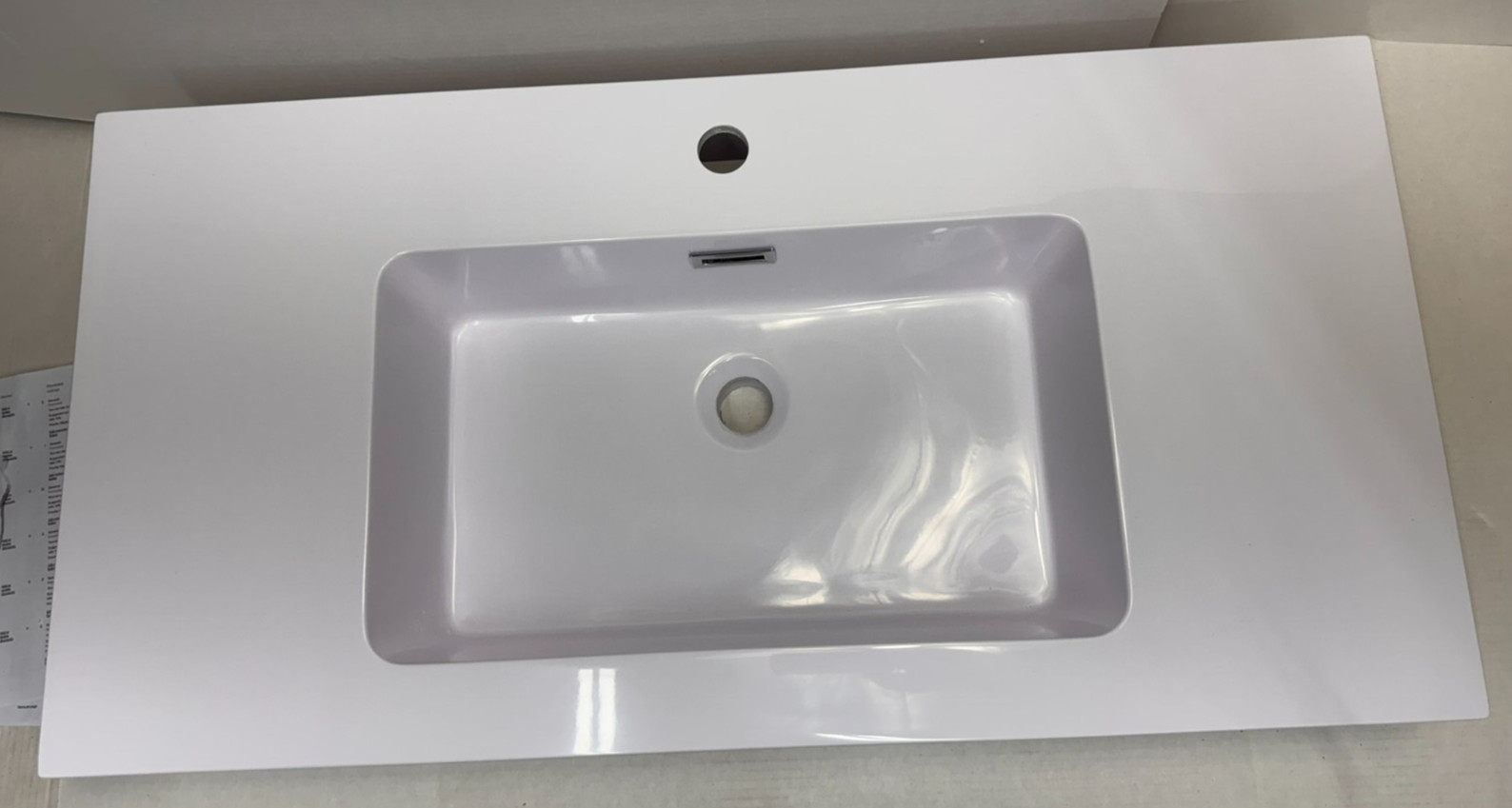 36 inch Integrated solid surface basin drain and faucet not included, glossy