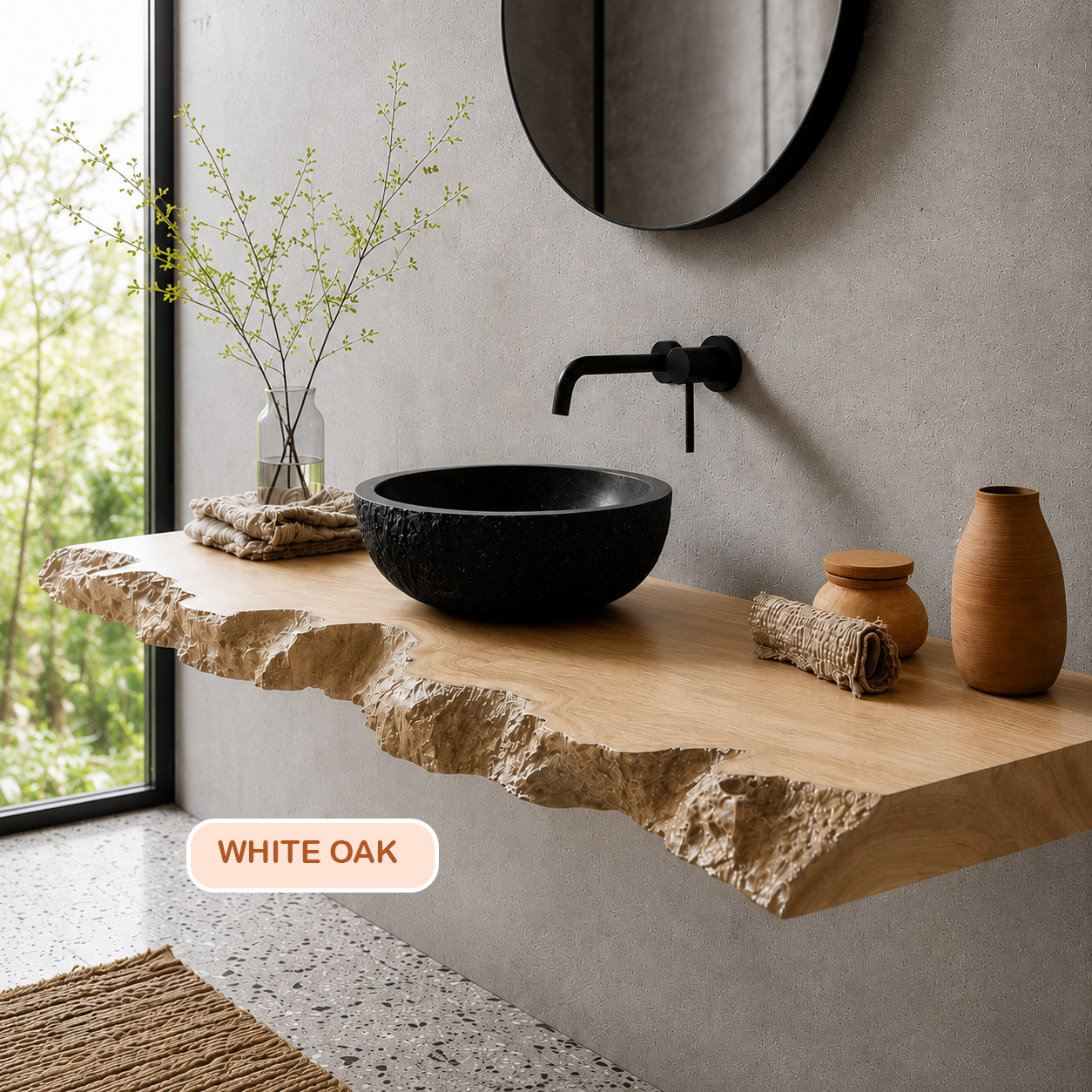 Bathroom Vanity Modern Solid Wood Live Edge Floating Sink Counter Bathroom