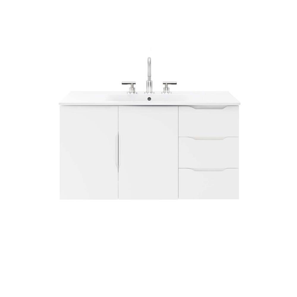 Modway Vitality 36″ Modern Wood/Ceramic Bathroom Vanity in White