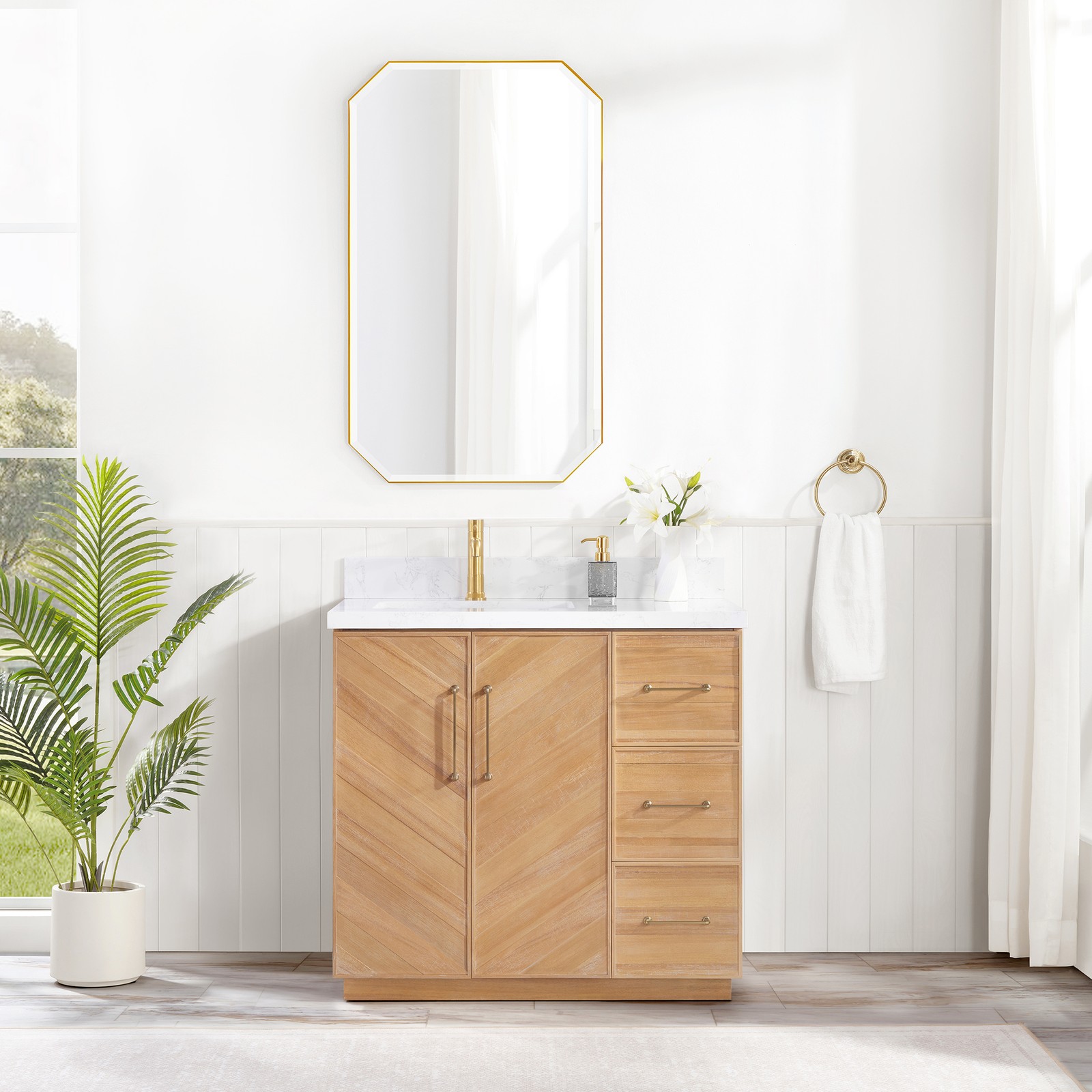 Karachi 36″ Single Bath Vanity in Acacia Classic Gray with Composite Stone Top