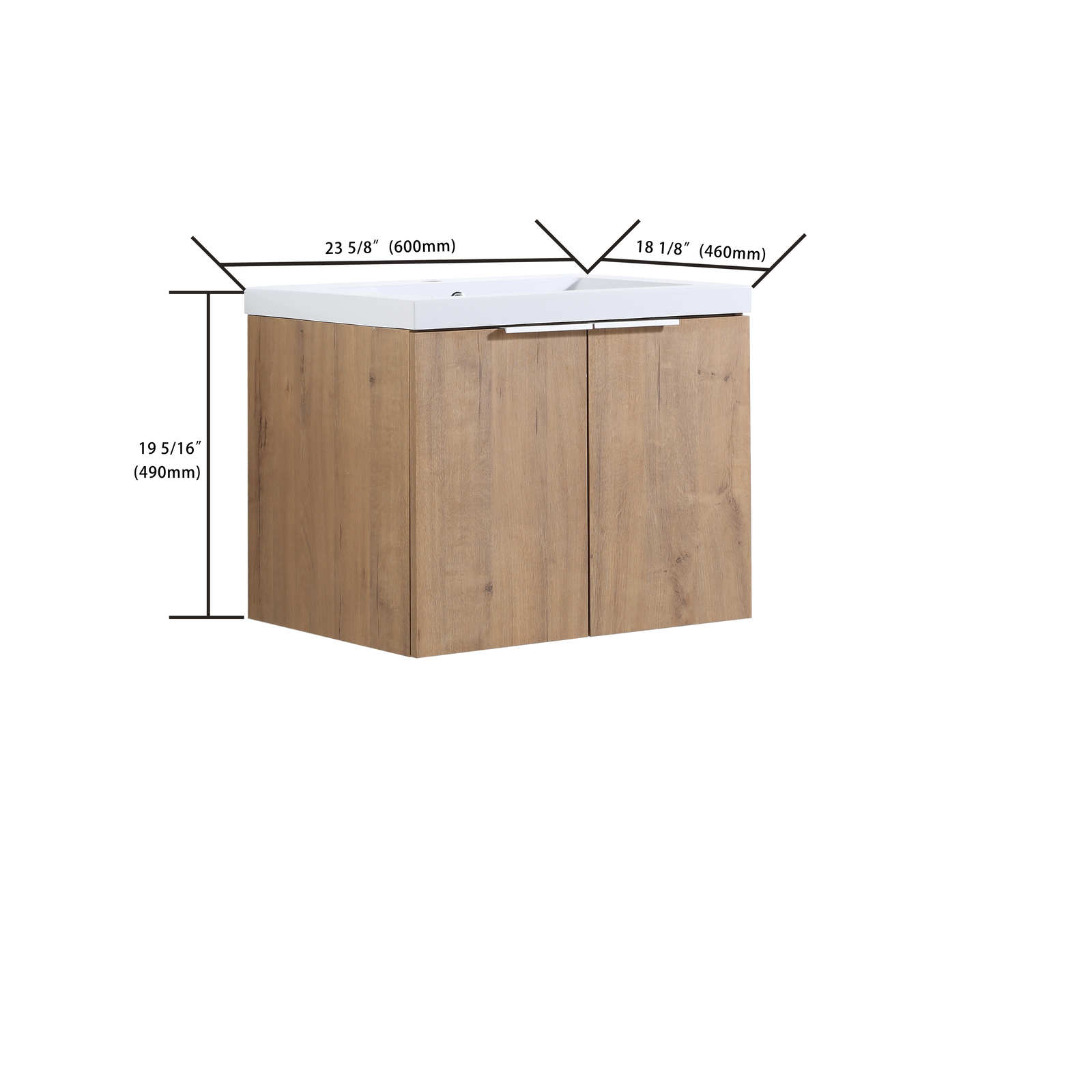 24 in Wooden Wall Mounted Bathroom Vanity Cabinet W/ Resin Sink for Small Space