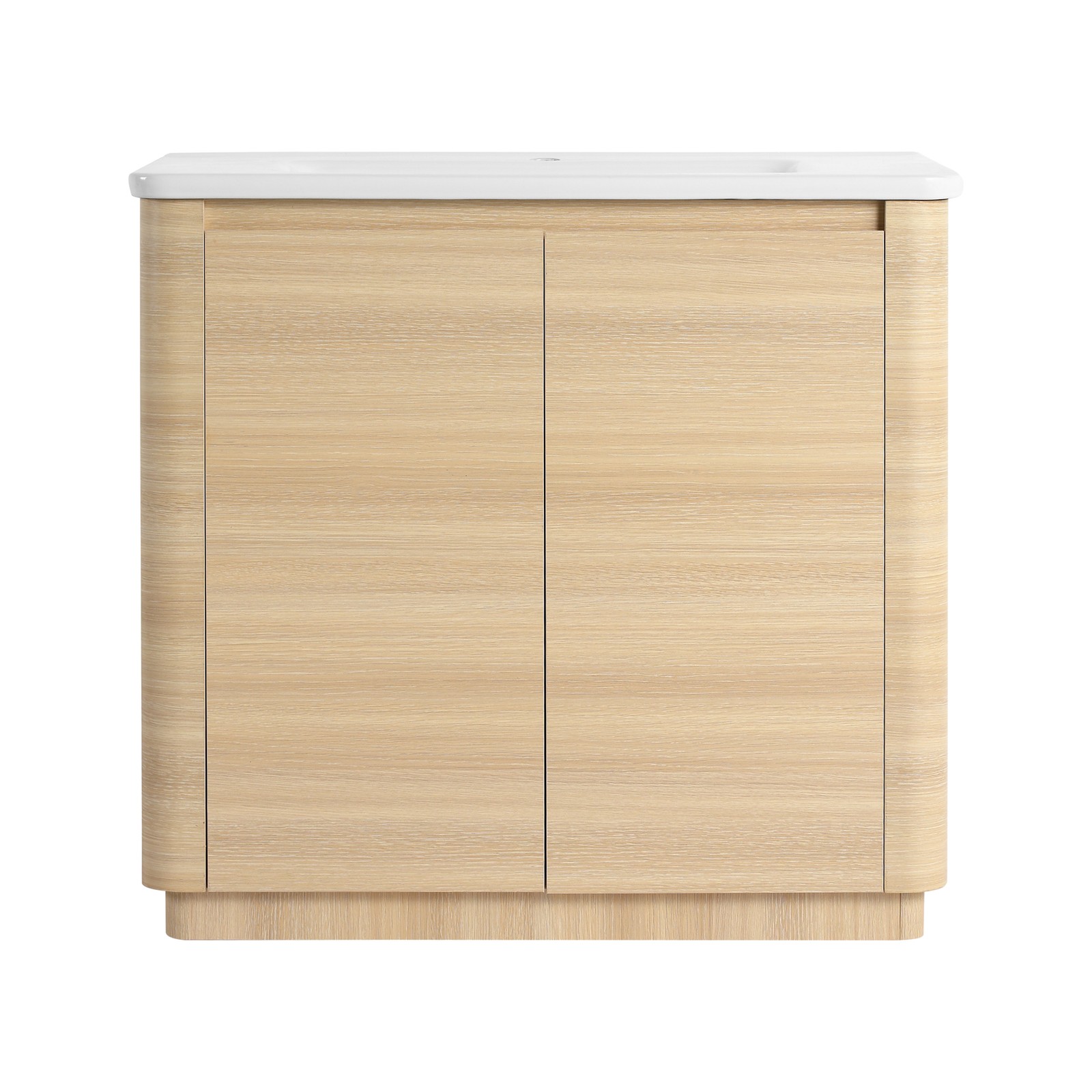 36” Plywood Freestanding Bathroom Vanity W/White Ceramic Sink 2 Doors Oak Color