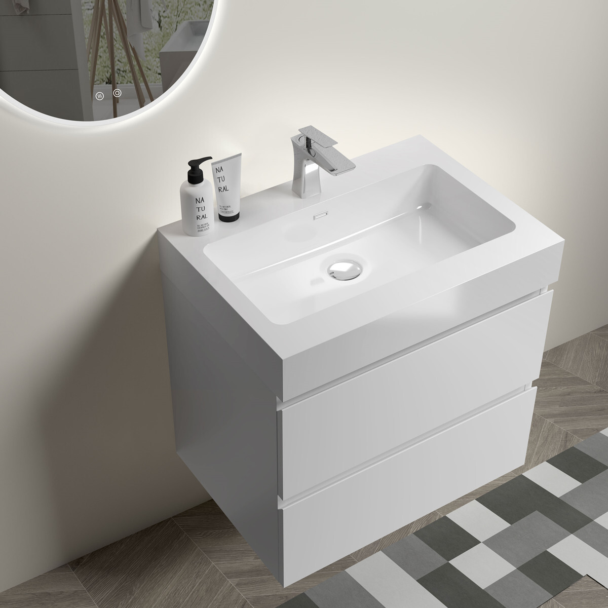24″ 30″ 36″ Wall Mounted Bathroom Vanity w/Sink,Floating Vanity Cabinet,2 Drawer