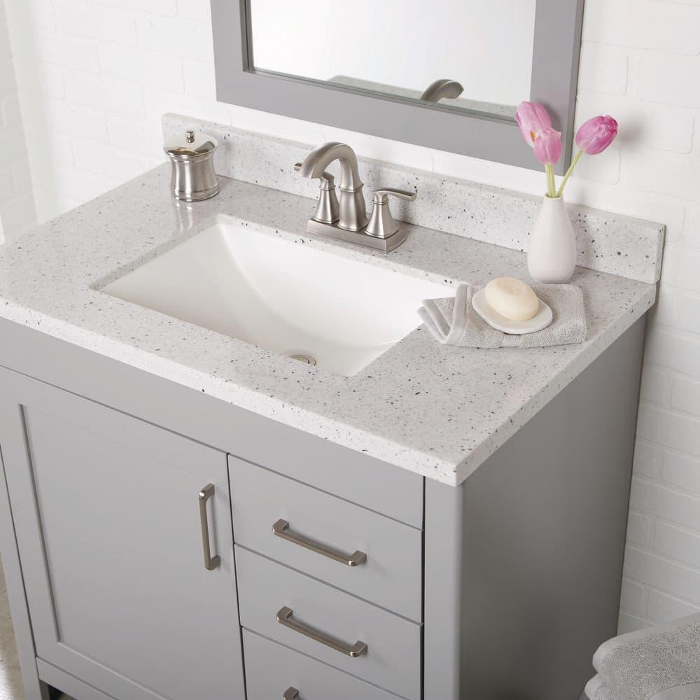 37 In. Bathroom Vanity Backsplashe Flat Edge Cultured Marble Silver Ash Finish