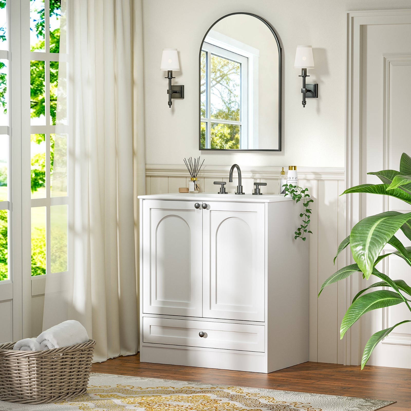 30″ Bathroom Vanity with Sink, Freestanding Bath Vanity Cabinet 2 Doors, Drawer