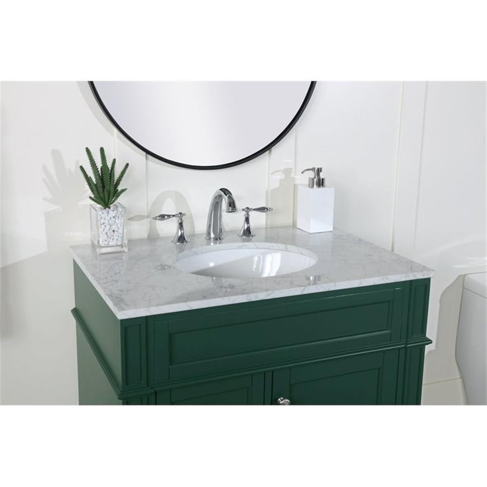 Elegant Decor Park Avenue 32″ Metal MDF Marble Single Bathroom Vanity in Green