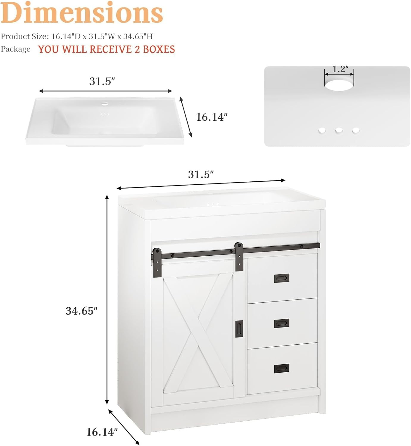 4Ever2Buy 30″ Farmhouse Bathroom Vanity with Sink, Small White Bathroom Vanity C