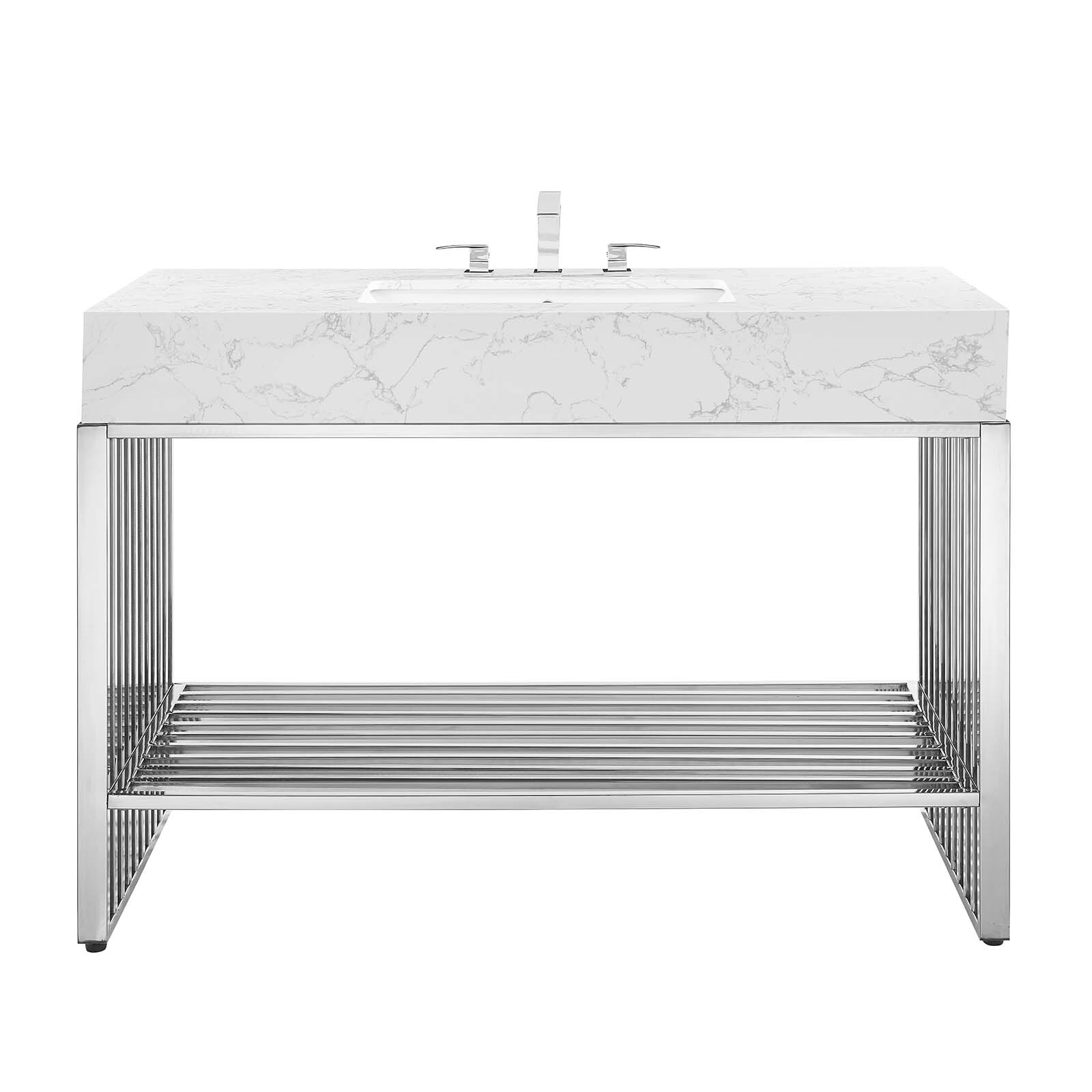 Modway Gridiron Bathroom Vanity in White Silver